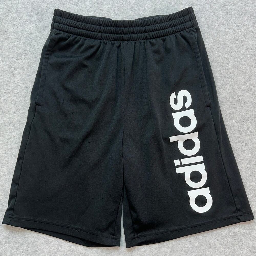 Adidas Shorts Boys 14/16 Linear Logo Black Elastic Waistband Activewear Stretch